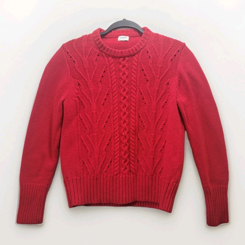 J. Crew Lambs Wool Blend‎ Pointelle Cable Front Red Sweater Women's Large